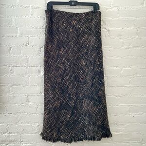 NomadicTraders Long Tweed Textured Skirt Brown Black Patterned Country Chic